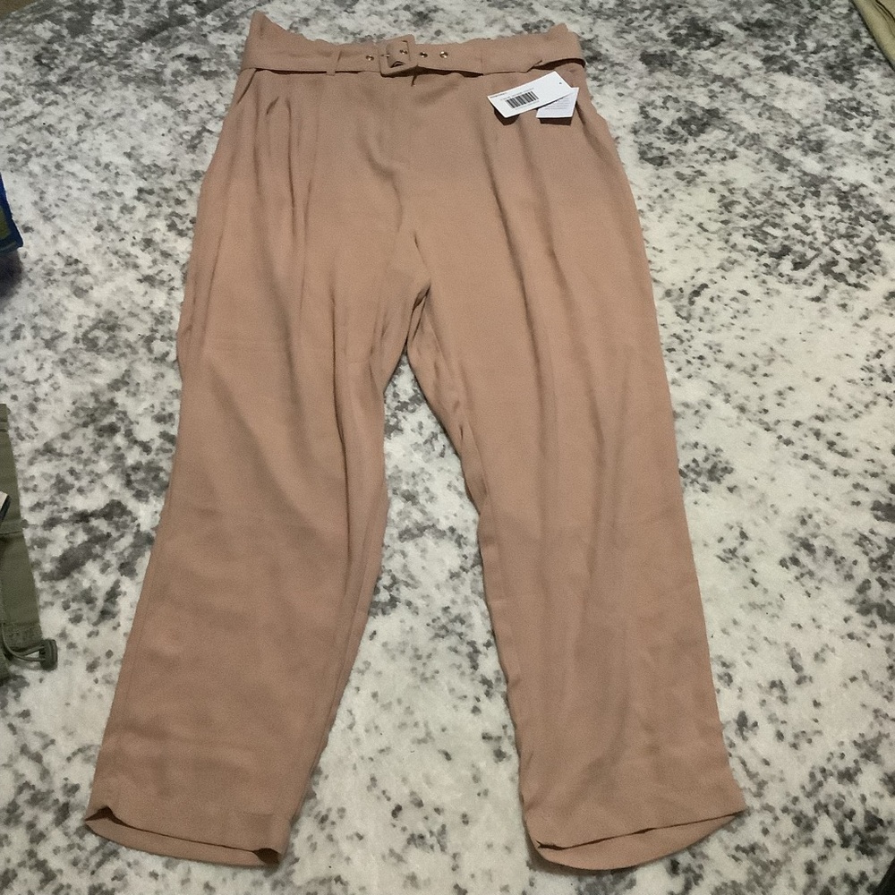 JustFab Tan Paperbag Waist Belted Career Pants Sz XXL NEW 📦EZ